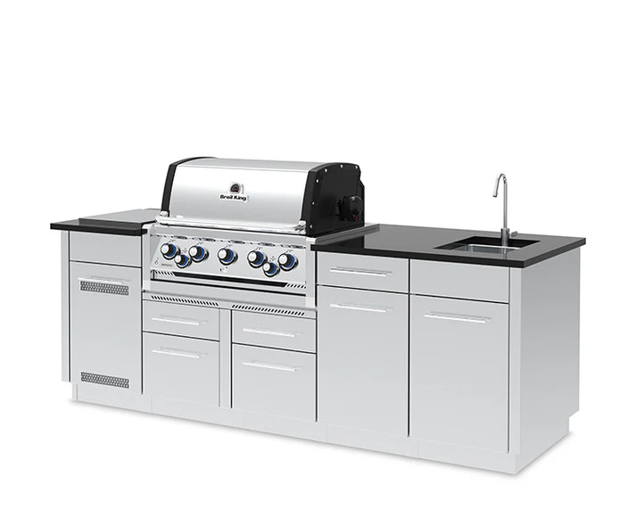 Broil King 8 Foot Imperial S 590iE Outdoor BBQ Gas Grill Island with Sink Opening