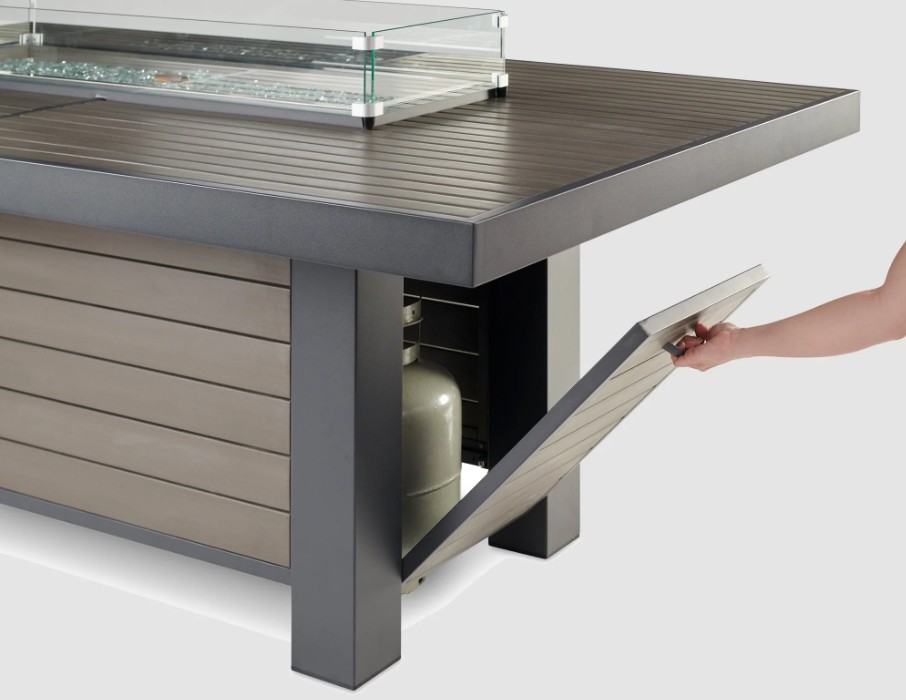 Outdoor Greatroom Company 81 Inch Brooks Linear Taupe Dining Height Fire Pit Table - DSI