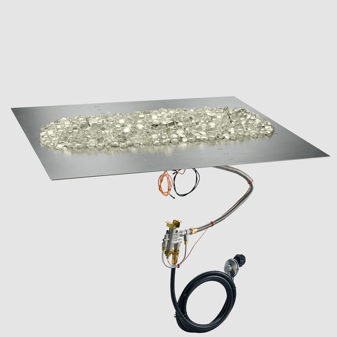 Outdoor Greatroom Company 24 x 24 Inch Crystal Fire Plus Linear Gas Fire Pit Burner with Plate