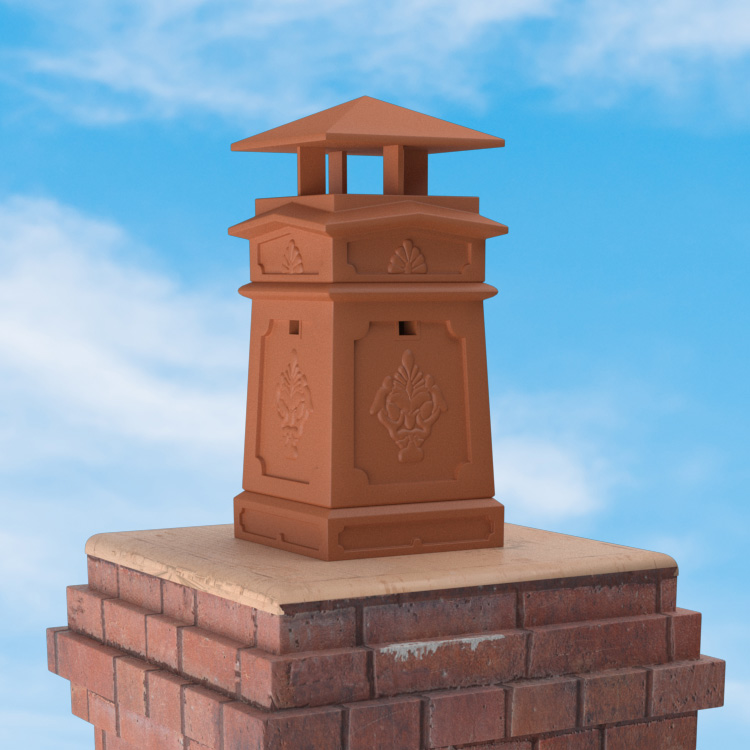 Superior Clay Square Clay Rain Guard for Victorian Chimney Pot