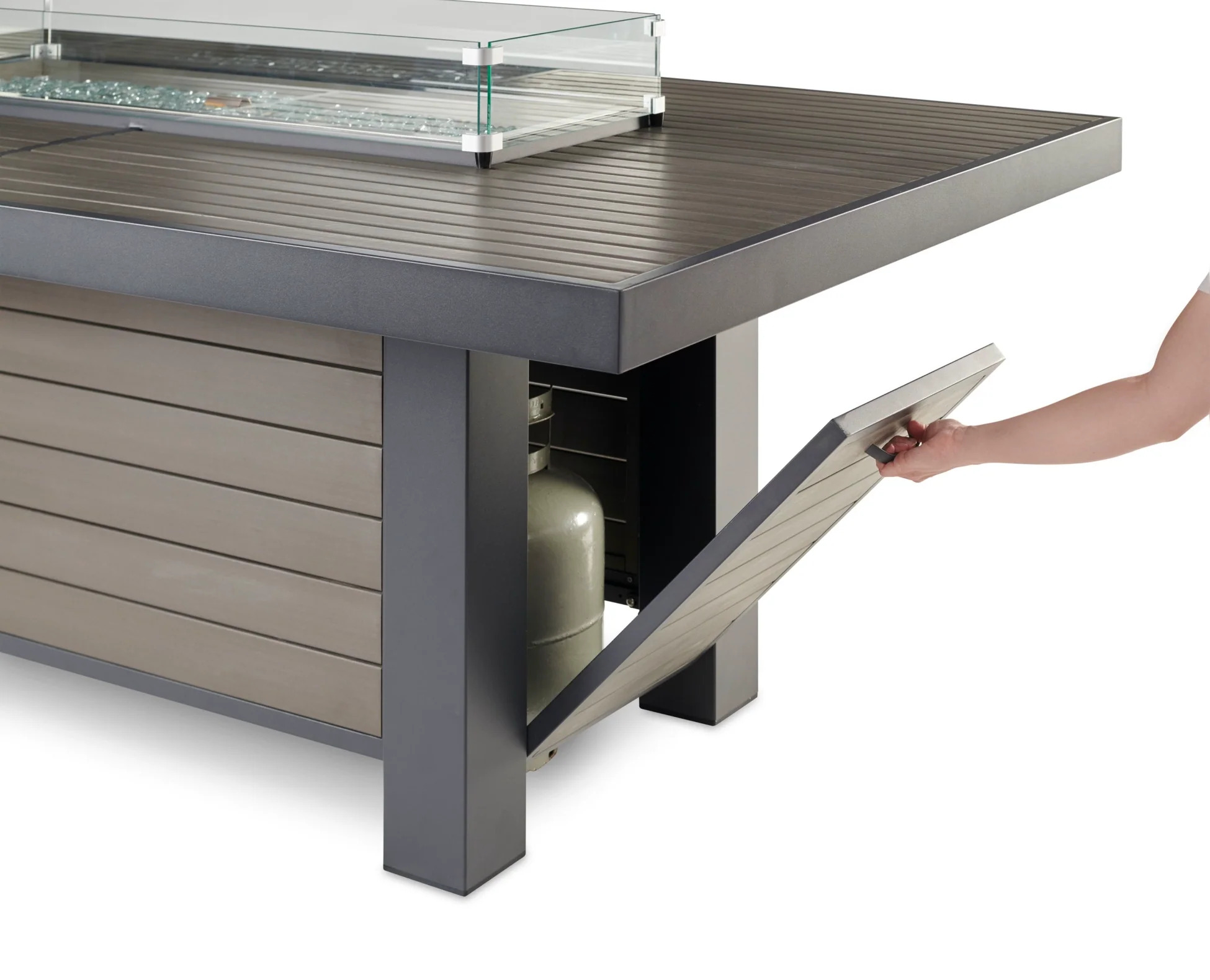 Outdoor Greatroom Company 81 Inch Brooks Linear Taupe Dining Height Fire Pit Table - Manual
