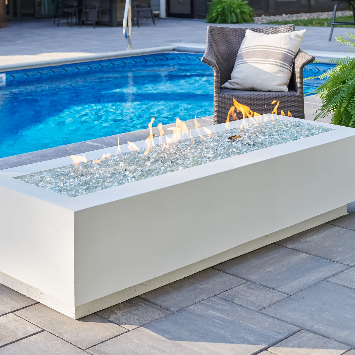 Outdoor Greatroom Company 84 Inch White Cove Concrete Linear Gas Fire Pit Table