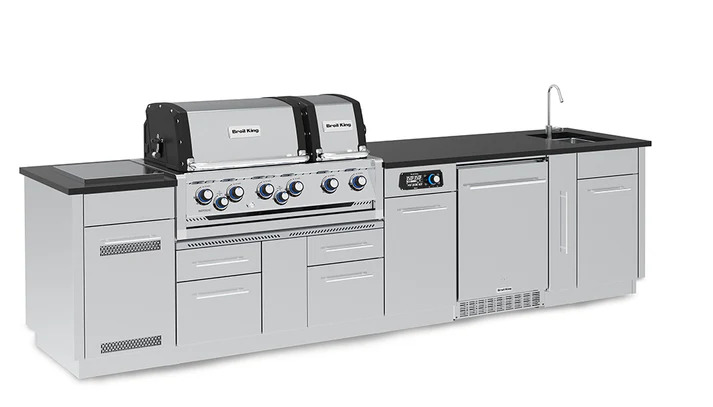 Broil King 11 Foot Imperial iQue 690iH Outdoor BBQ Gas Grill Island with Sink Opening