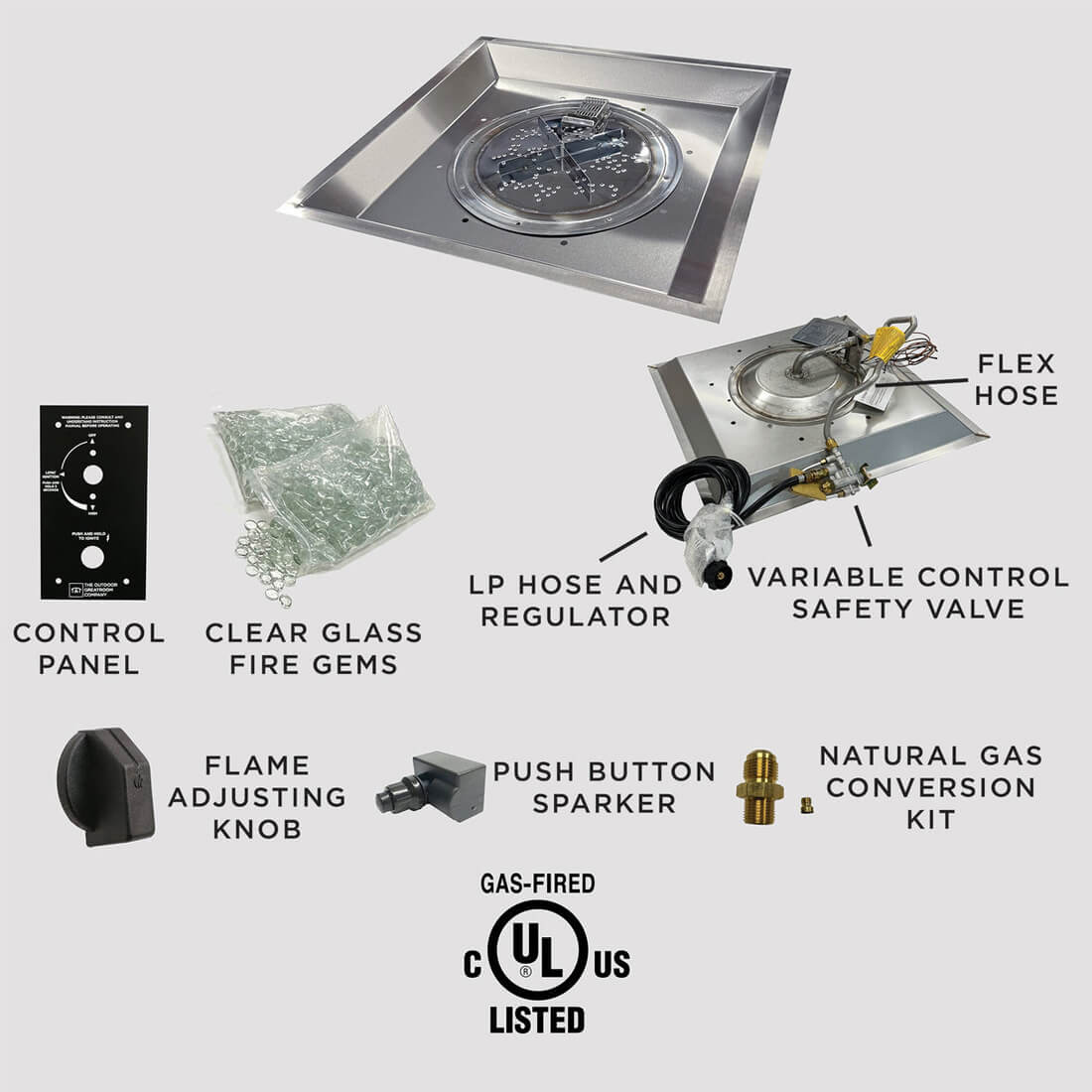 Outdoor Greatroom Company 24 Inch Square Crystal Fire Plus Gas Fire Pit Burner Kit - Manual