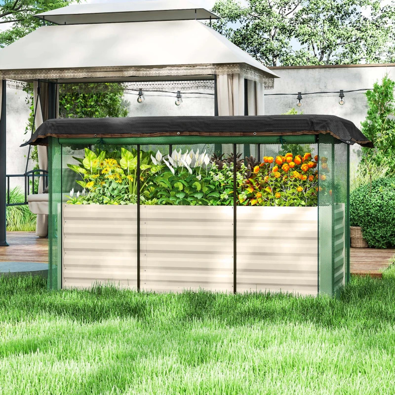 Outsunny 73 Inch Galvanized Steel Planter Box with Crop Cage and Shade Cloth