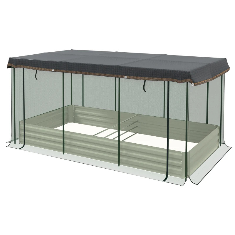 Outsunny 91 Inch Galvanized Steel Planter Box with Crop Cage and Shade Cloth
