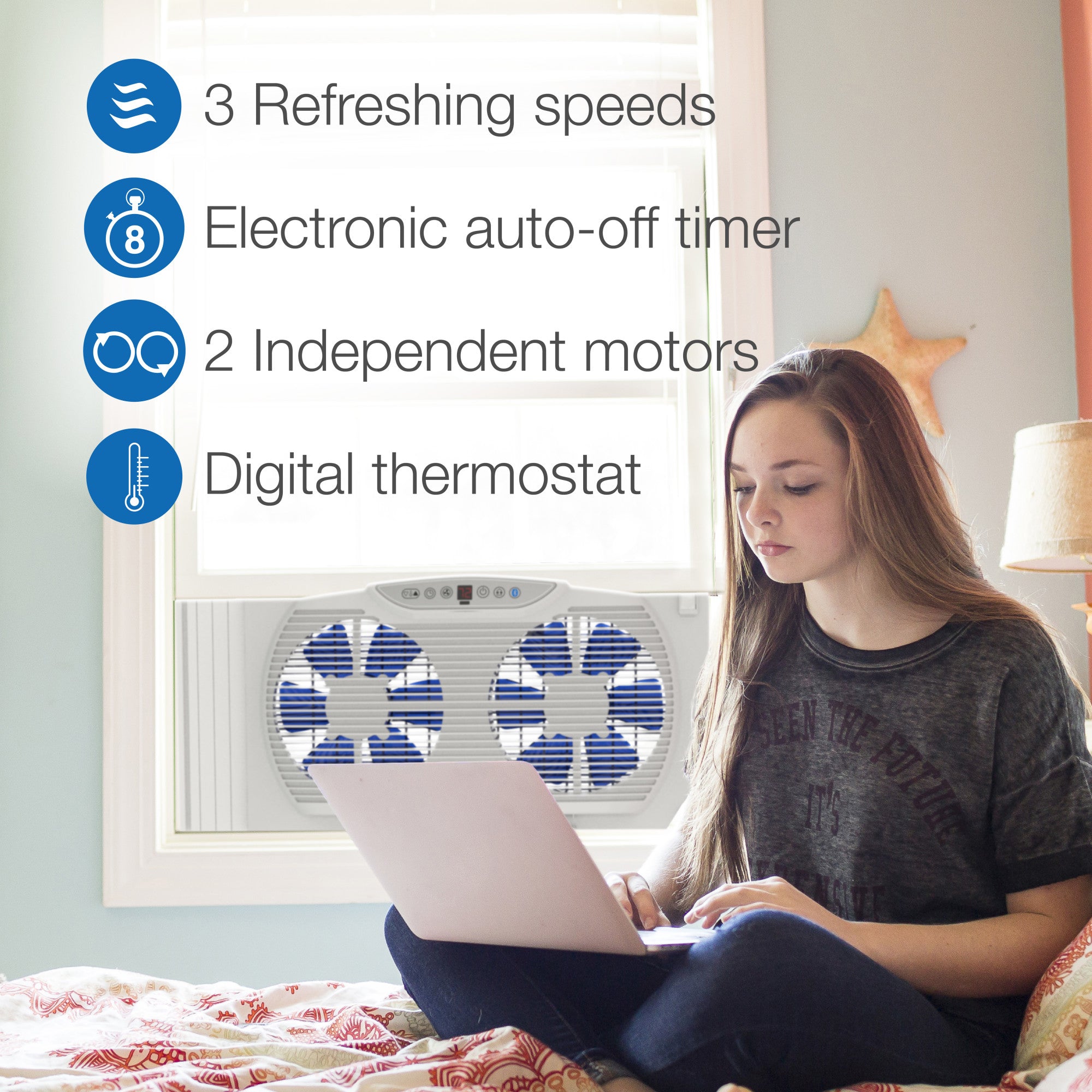 Lasko 24 Inch Residential Twin Window Fan with Bluetooth Connectivity