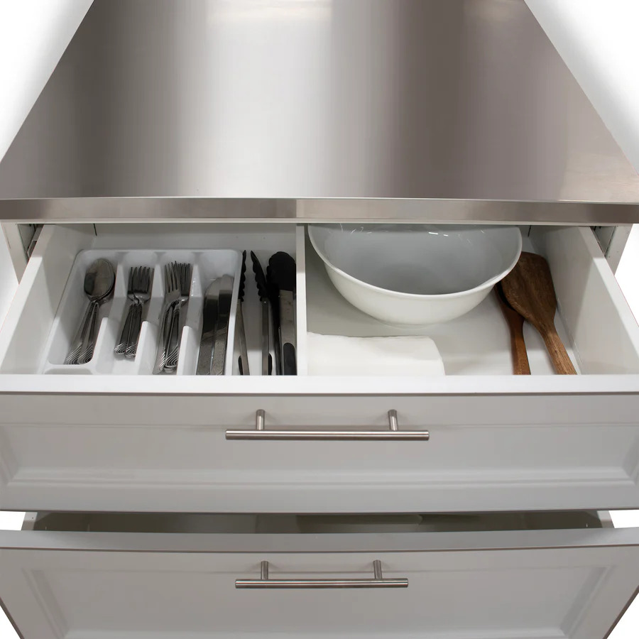 Blue Sky 30 Inch Three-Drawer White Shaker Outdoor Kitchen Cabinet