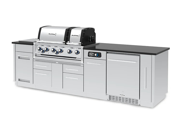 Broil King 10 Foot Imperial iQue 690iF Outdoor BBQ Gas Grill Island with Fridge