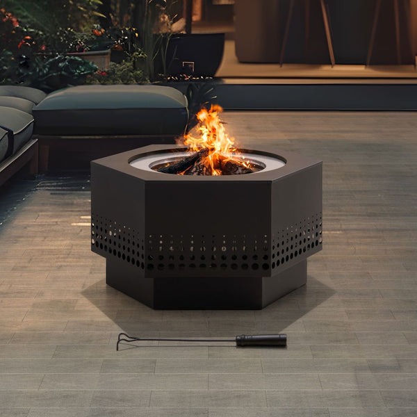 Sunjoy 28 Inch Hexagonal Halton Smokeless Wood Burning Fire Pit