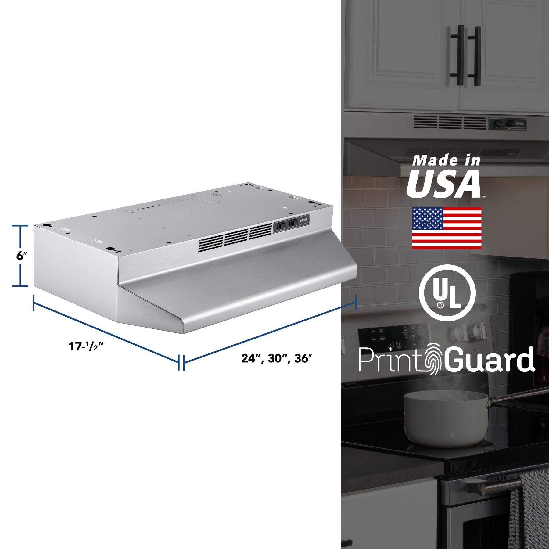 Broan 36 Inch Stainless Steel 41000 Ductless Under-Cabinet Range Hood
