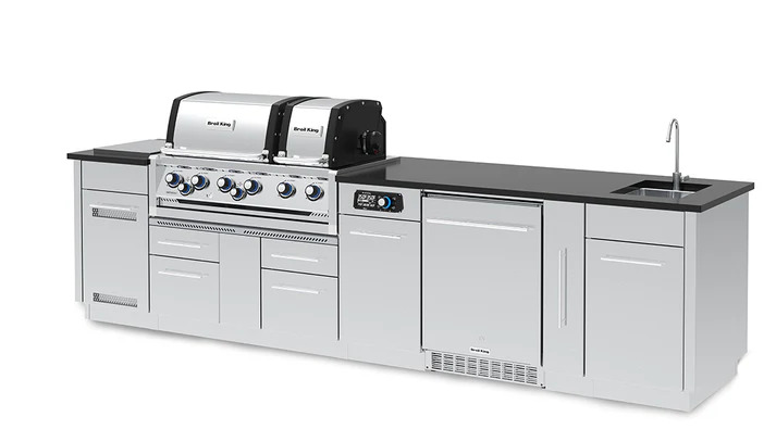 Broil King 11 Foot Imperial iQue 690iH Outdoor BBQ Gas Grill Island with Sink Opening