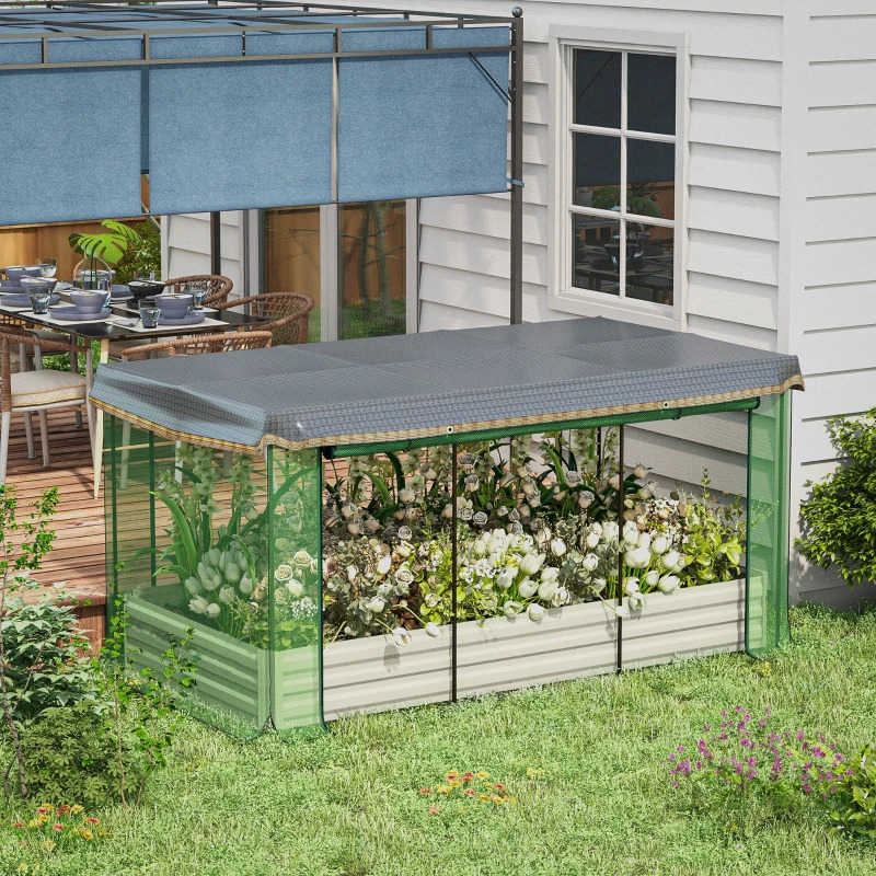 Outsunny 91 Inch Galvanized Steel Planter Box with Crop Cage and Shade Cloth