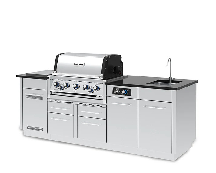 Broil King 8 Foot Imperial iQue 590iE Outdoor BBQ Gas Grill Island with Sink Opening