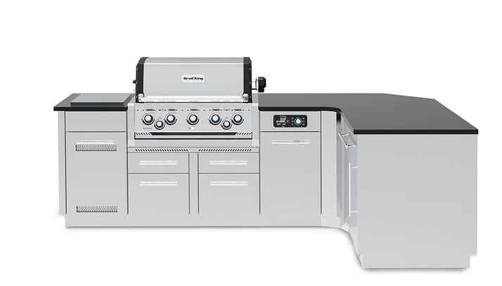 Broil King 10 Foot Imperial iQue 590iG Outdoor Corner BBQ Gas Grill Island with Fridge