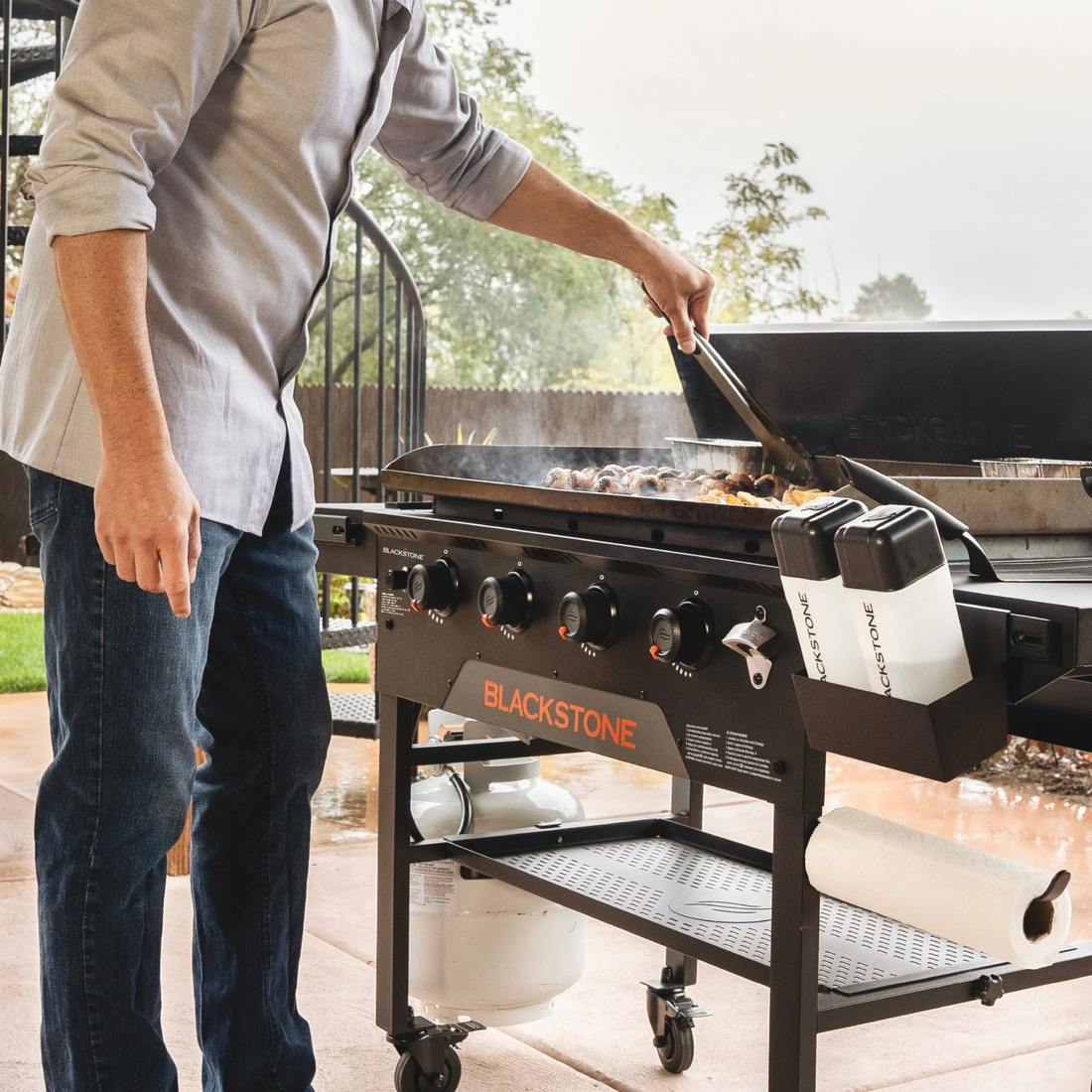 Blackstone 36 Inch Dual Side Shelf Propane Griddle with Hard Cover and Omnivore Technology