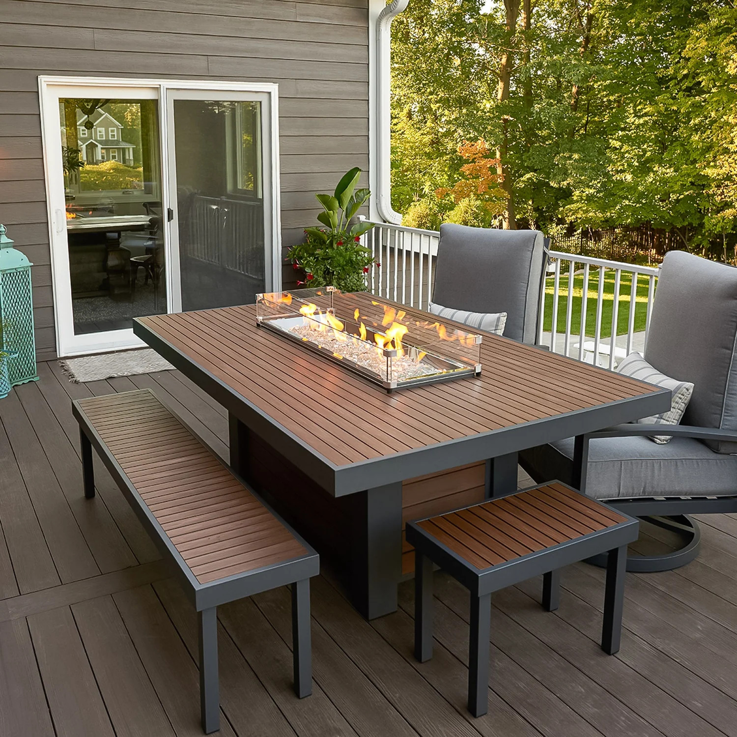 Outdoor Greatroom Company 81 Inch Kenwood Linear Umber Dining Height Gas Fire Table - DSI
