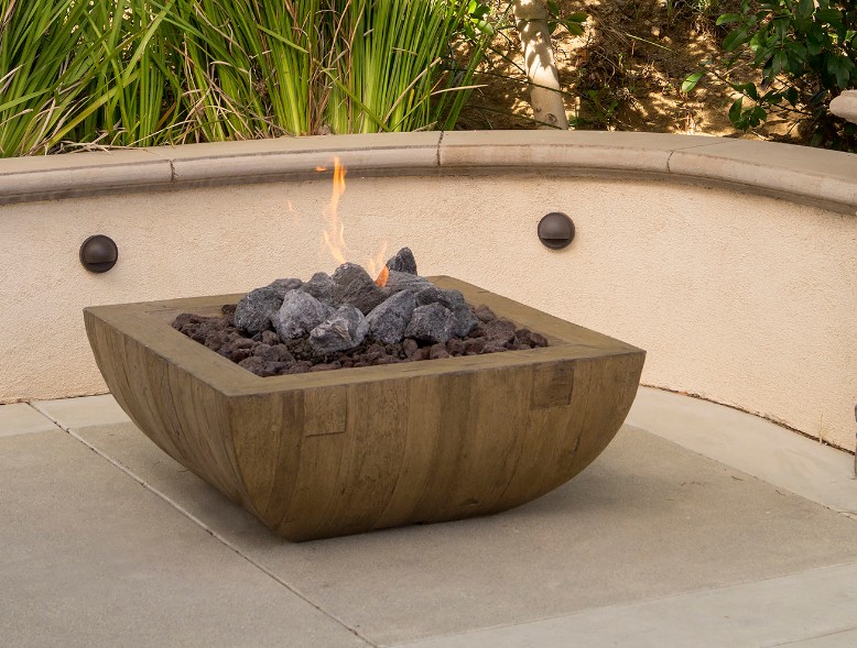 American Fyre Designs 36 Inch Bordeaux Square Reclaimed Wood Gas Fire Bowl - Manual Ignition