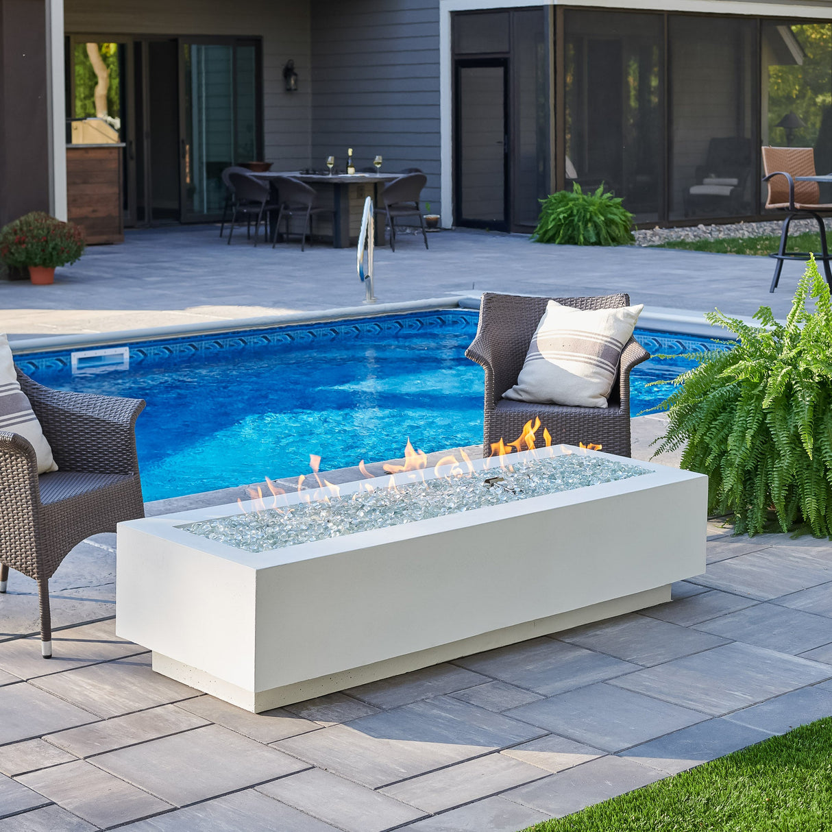 Outdoor Greatroom Company 84 Inch White Cove Concrete Linear Gas Fire Pit Table