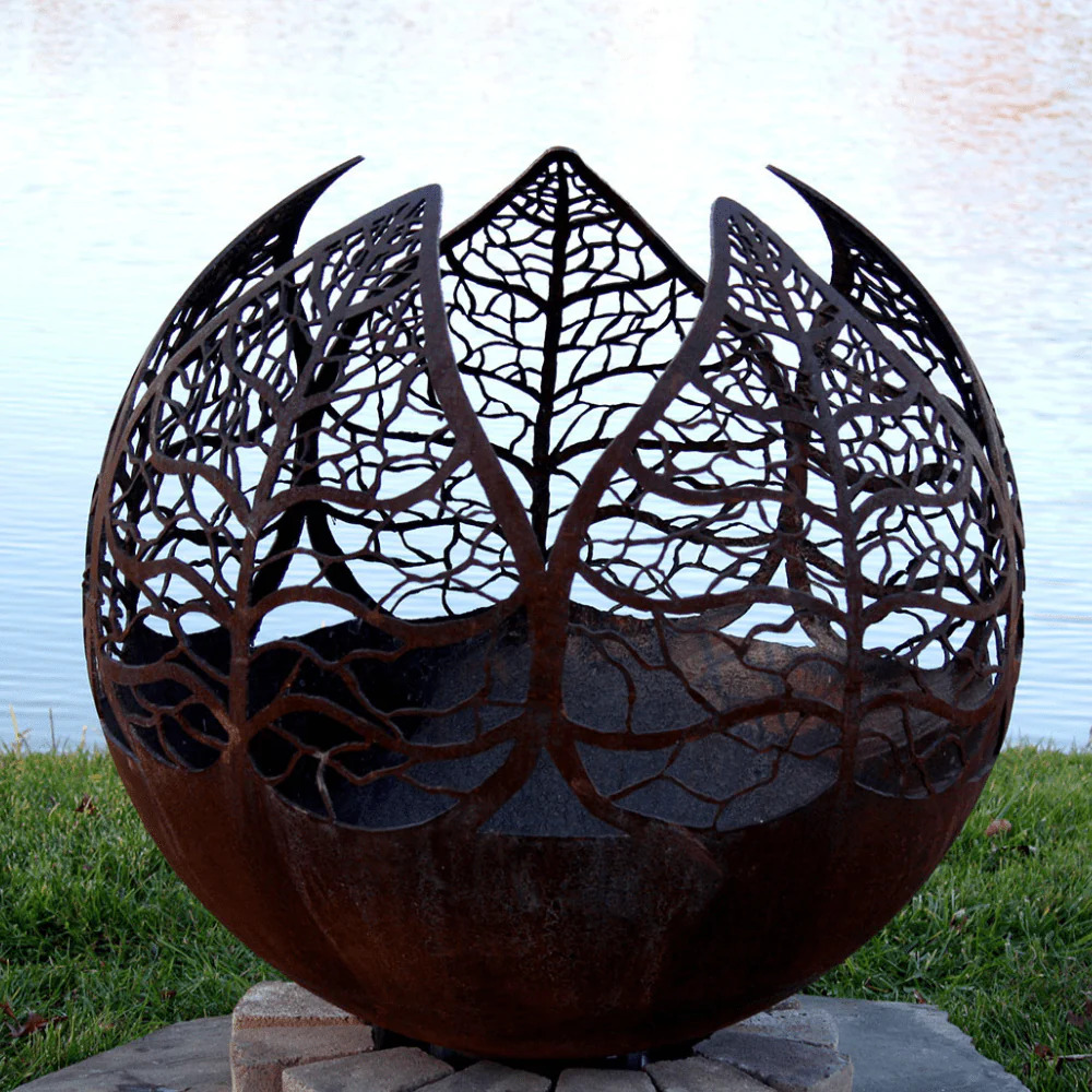 The Fire Pit Gallery 37 Inch Autumn Sunset Leaf Sphere Fire Pit with Flat Steel Base