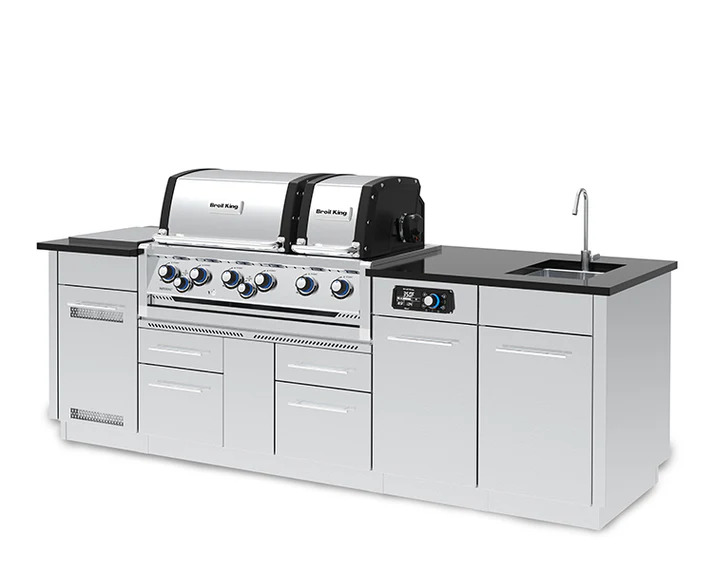 Broil King 9 Foot Imperial iQue 690iE Outdoor BBQ Gas Grill Island with Sink Opening