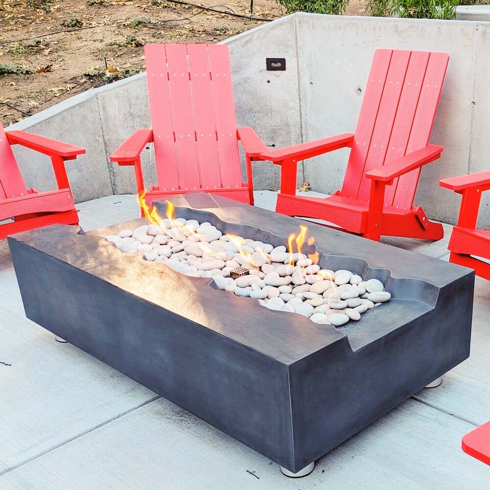 Pyromania Fire Features 60 Inch Arroyo Glass Fiber Reinforced Concrete Gas Fire Table