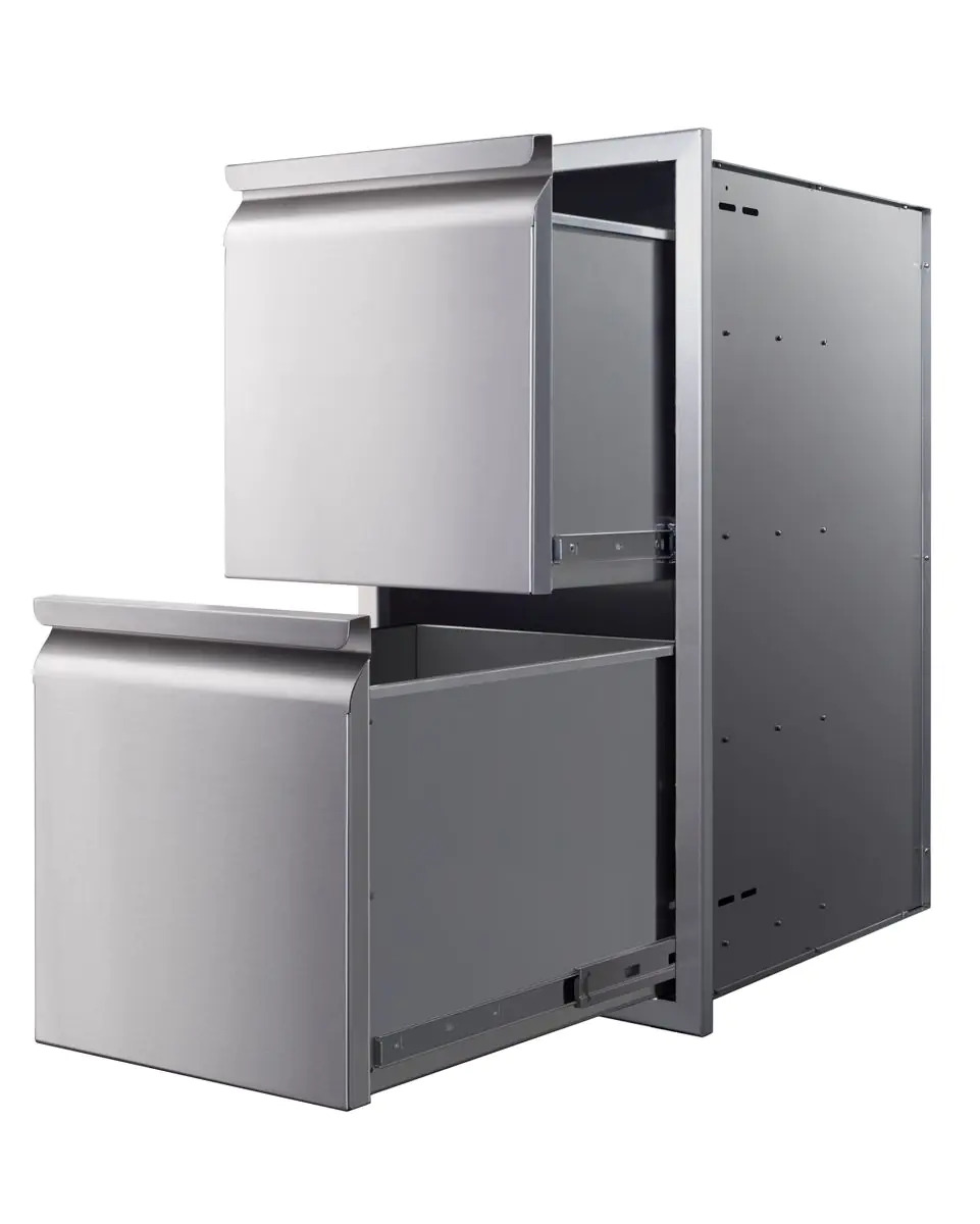 Memphis Grills 15 Inch Stainless Steel Double Access Drawer Stack with Soft Close