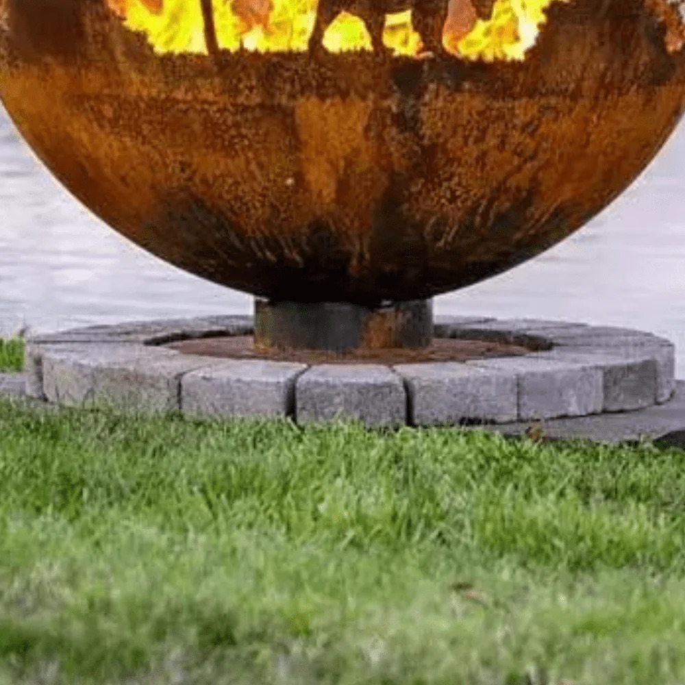The Fire Pit Gallery 37 Inch Autumn Sunset Leaf Sphere Fire Pit with Flat Steel Base