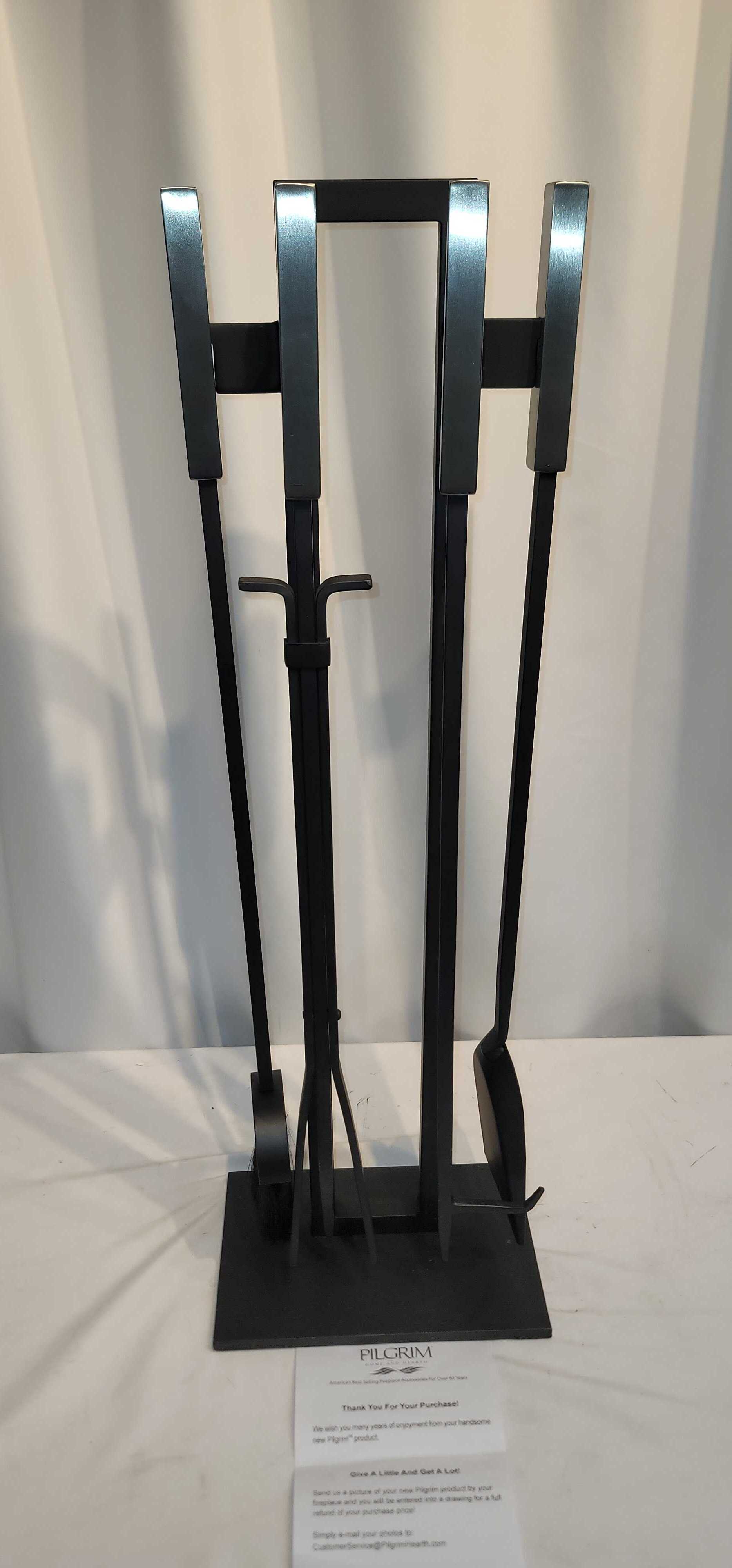 (Open Box Item) - Pilgrim Modern Fireplace Tool Set with Brushed Steel Handles