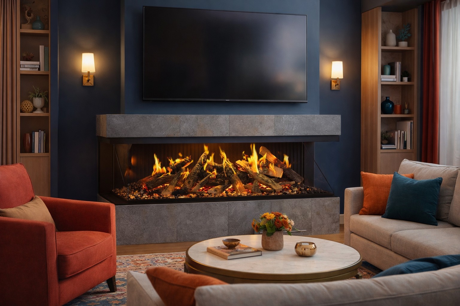 Amantii 75 Inch Signature MultiView Holo Bay Front Built-In Electric Fireplace