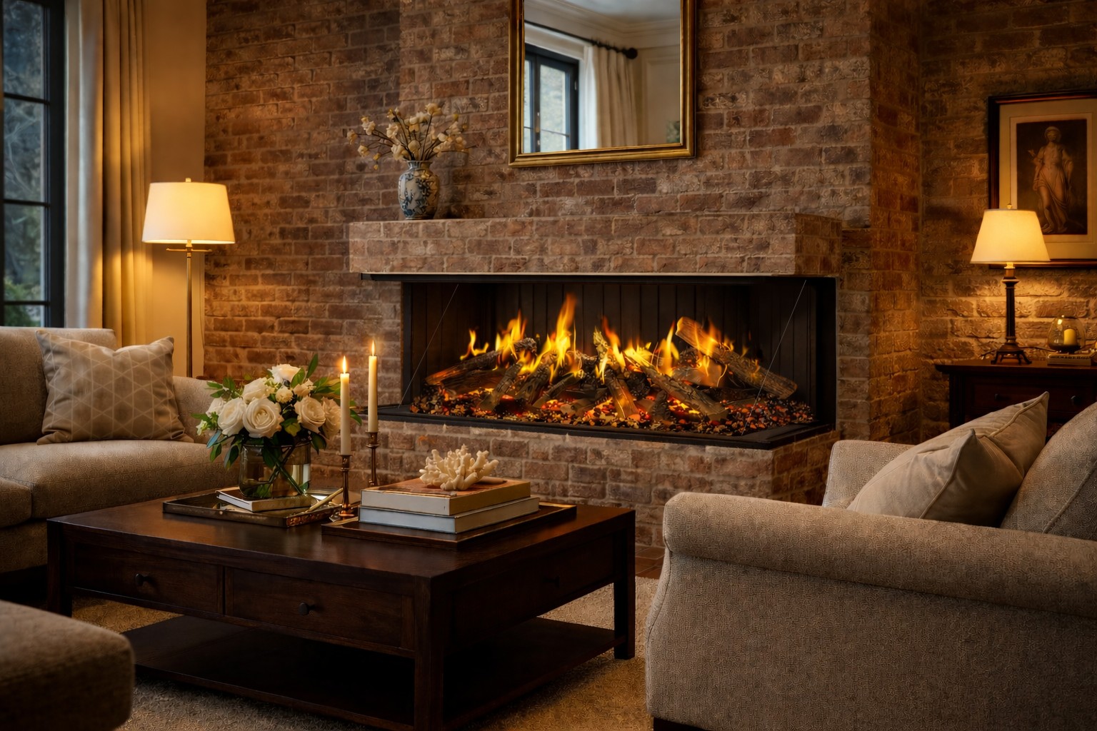 Amantii 75 Inch Signature MultiView Holo Bay Front Built-In Electric Fireplace