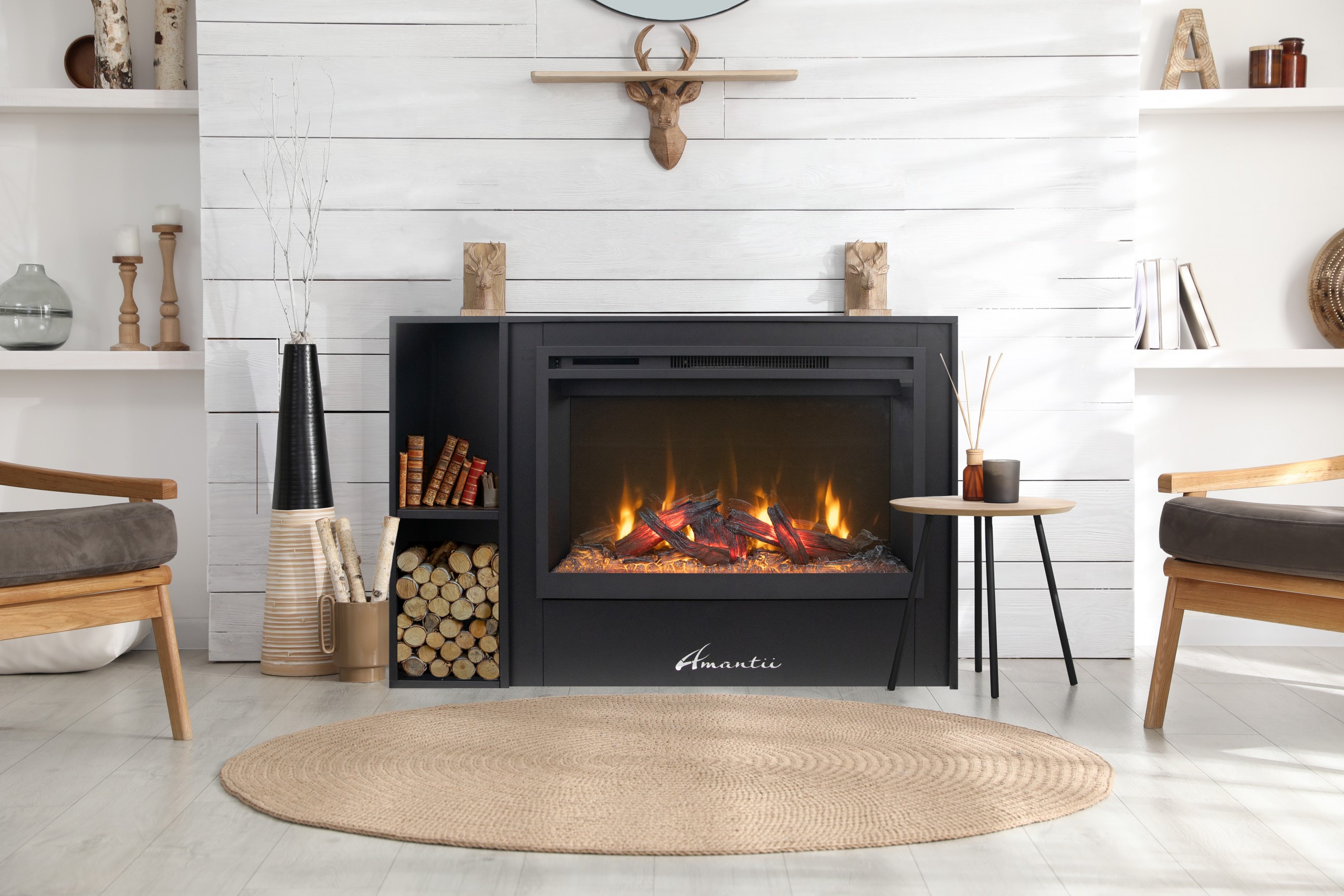 Amantii 42 Inch Fire & Ice RusticStone Smart Built-In Electric Fireplace