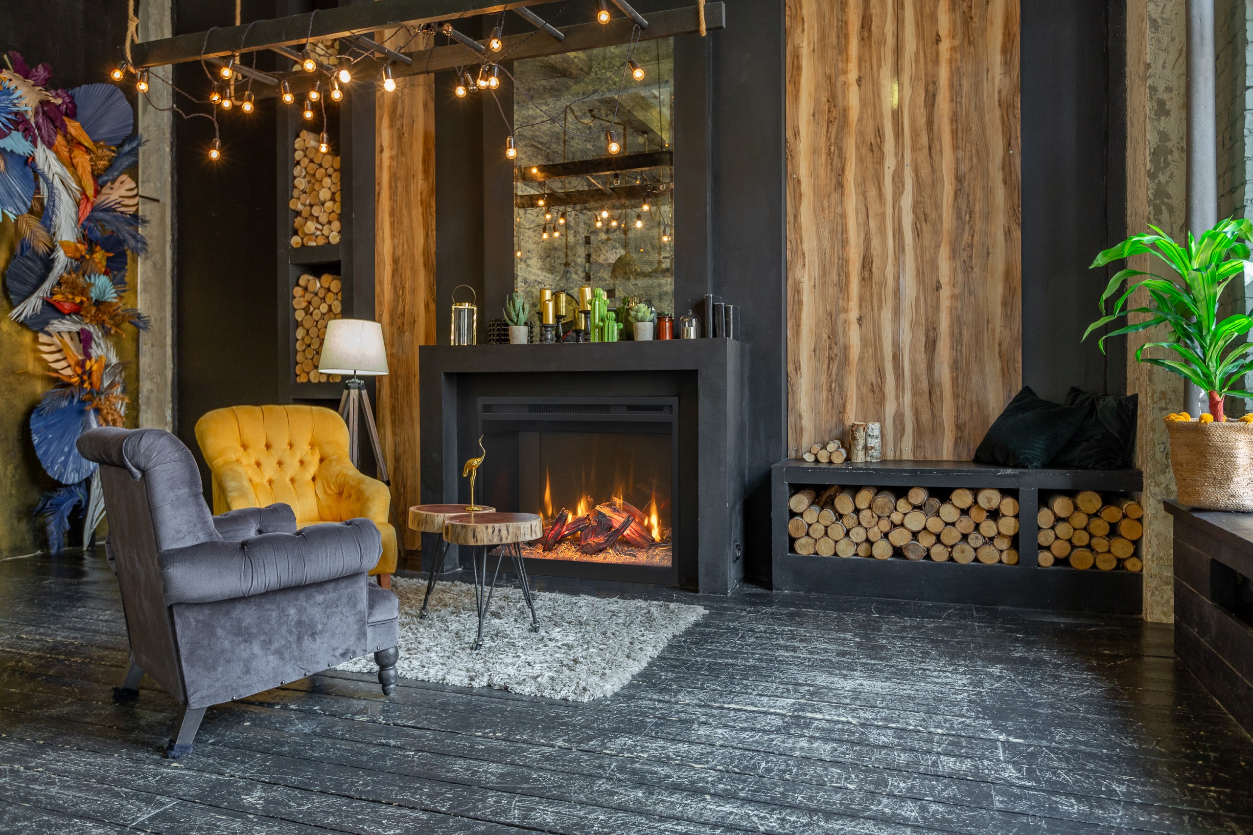 Amantii 36 Inch Fire & Ice RusticStone Smart Built-In Electric Fireplace