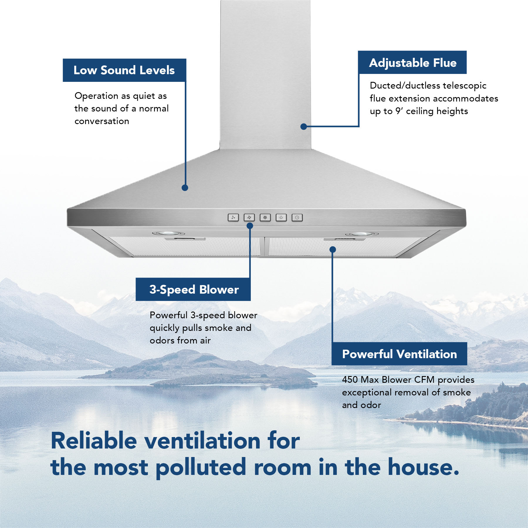 Broan 30 Inch Convertible Wall-Mount Pyramidal Chimney Range Hood