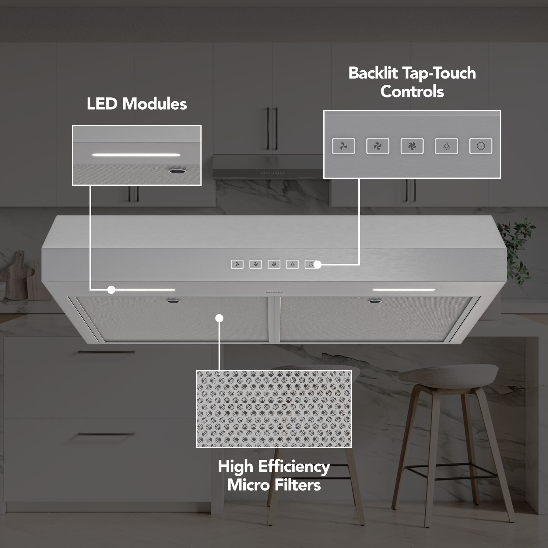 Broan Glacier 36 Inch 350 MAX Blower CFM 3 Speed Range Hood