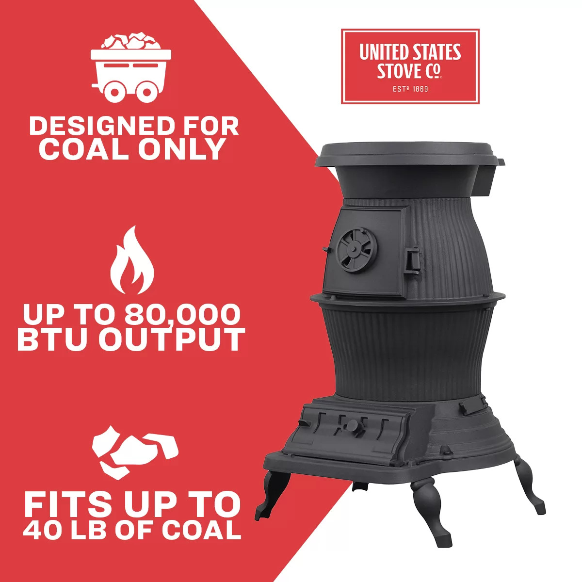 US Stove 22 Inch Cast Iron Caboose Potbelly Coal Stove