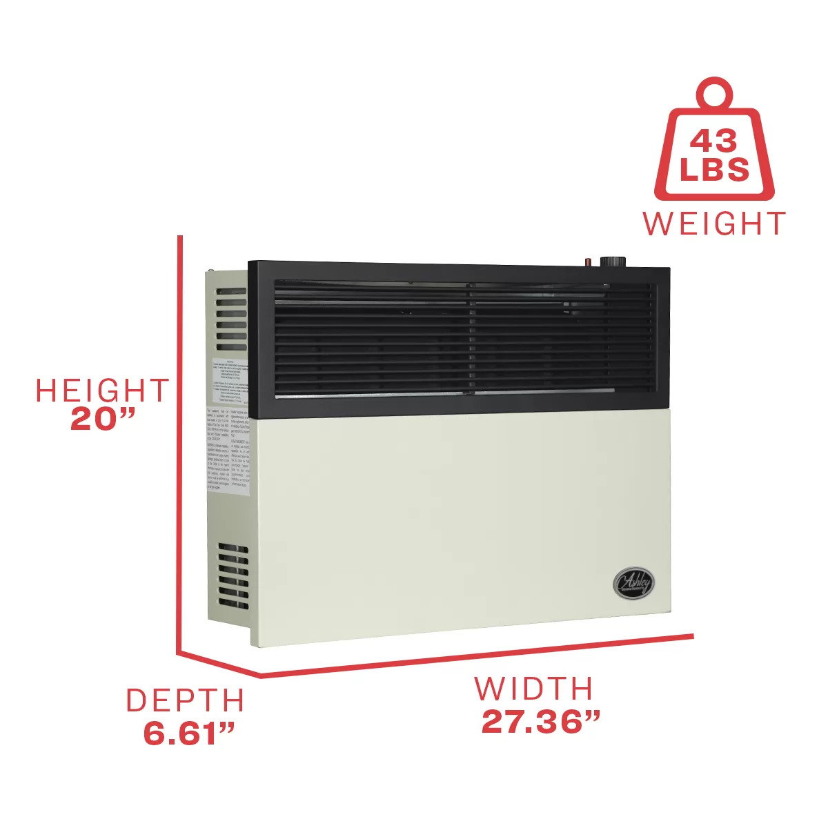 US Stove 28 Inch Ashley Direct Vent Gas Wall Heater
