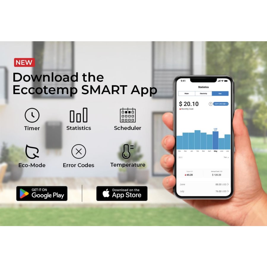 Eccotemp 6.8 GPM SH22 Smart Outdoor Tankless Gas Water Heater