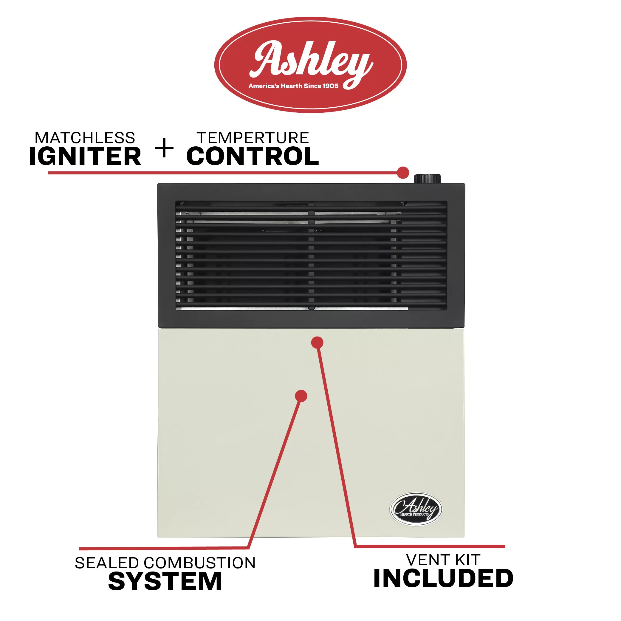 US Stove 18 Inch Ashley Direct Vent Gas Wall Heater