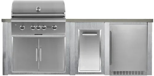 Haven Outdoor 8 Foot Coyote Outdoor Kitchen Island with Fridge and Trash Center