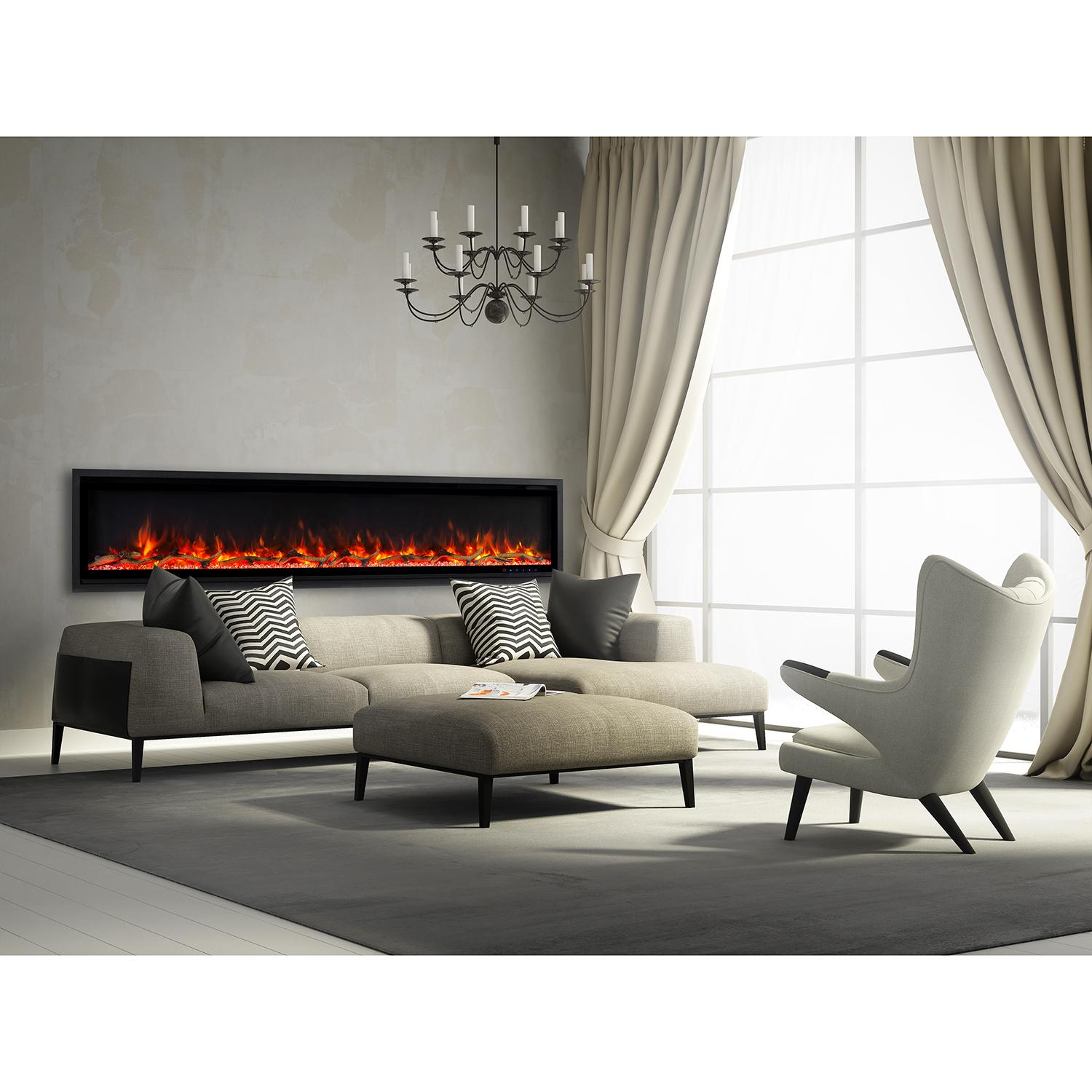 JR Home 72 Inch Kennedy II Built-In or Wall Mount Electric Fireplace