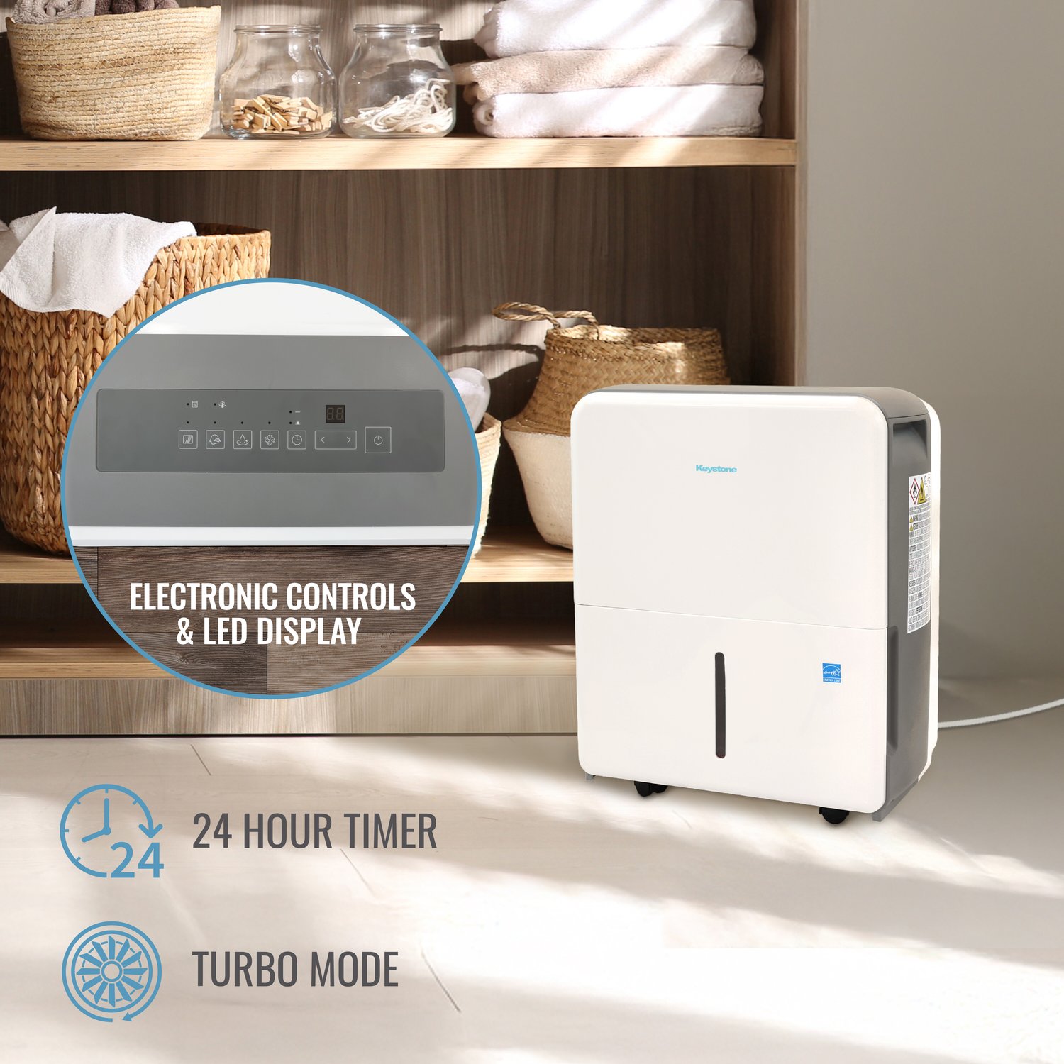 Keystone 25 Inch 35 Pint Portable Dehumidifier