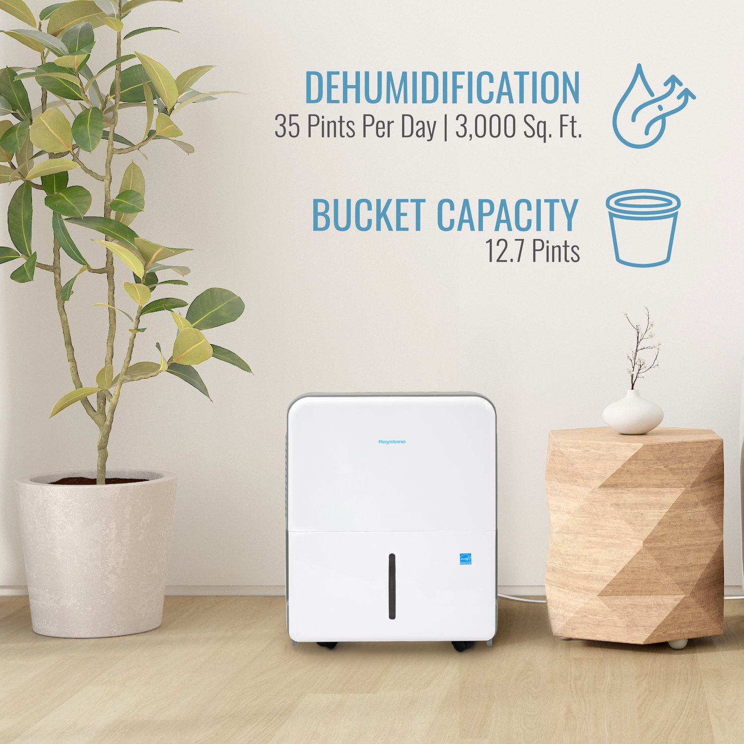 Keystone 25 Inch 35 Pint Portable Dehumidifier