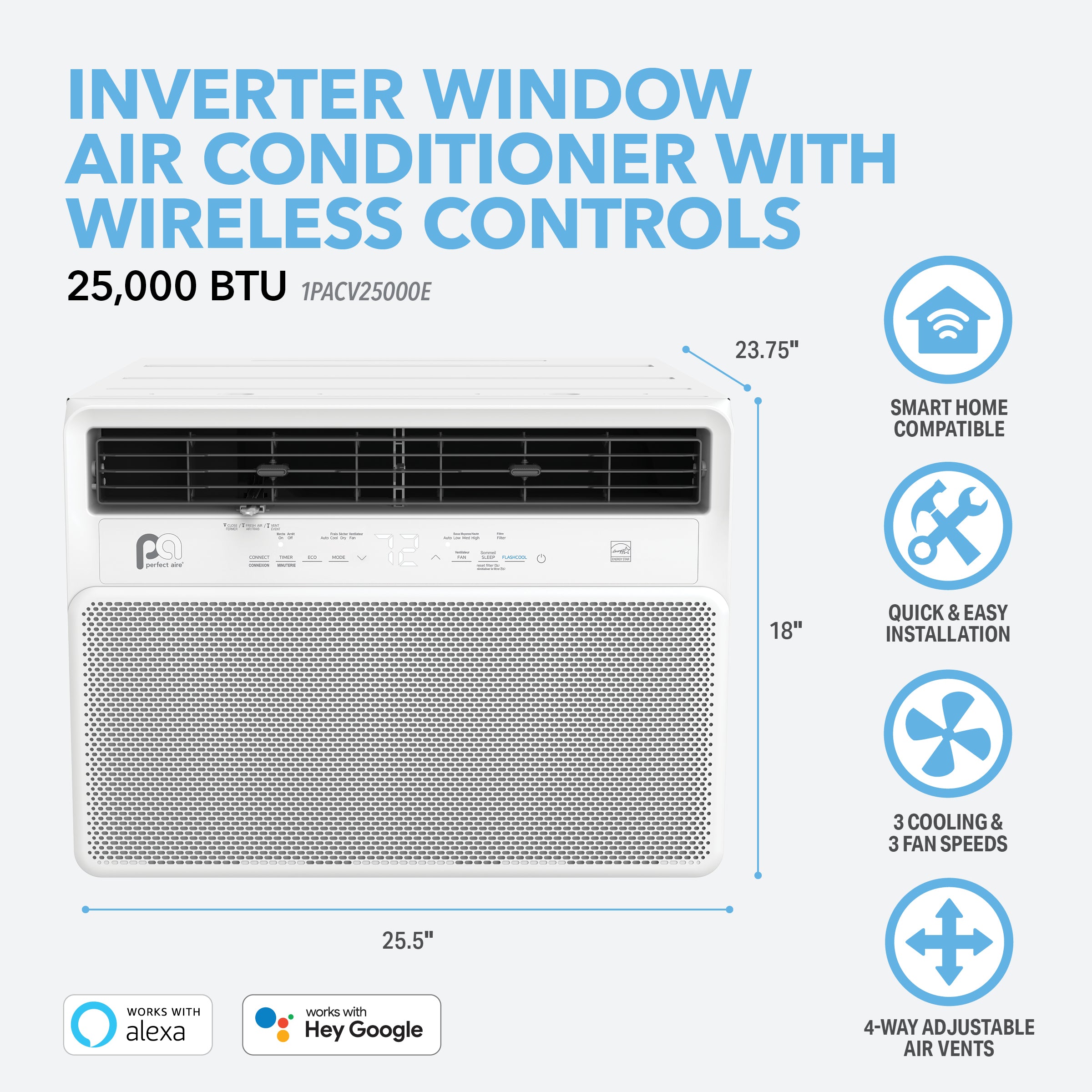 Perfect Aire 25K BTU Smart Inverter Window Air Conditioner