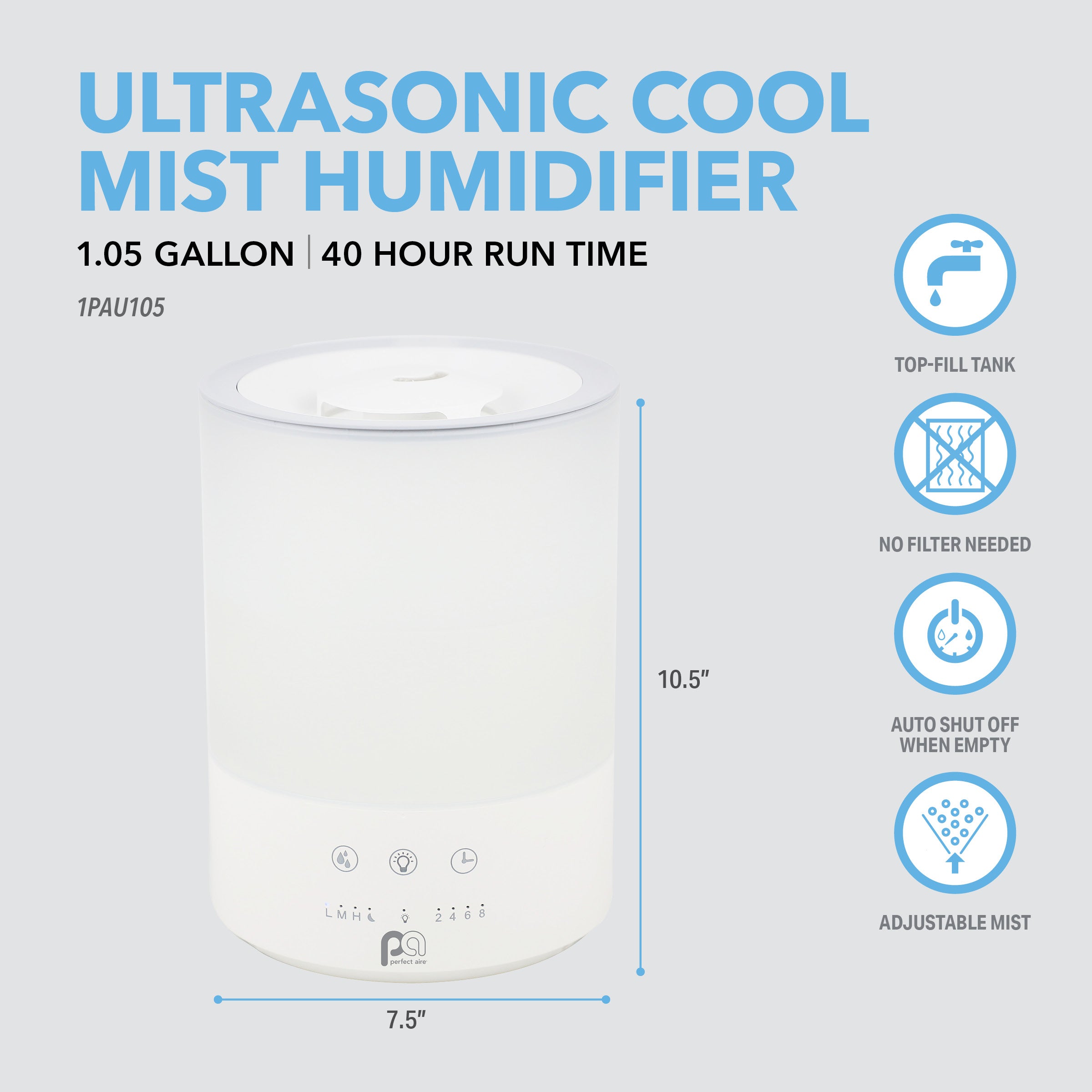 Perfect Aire 1.05 Gallon Ultrasonic Cool Mist Humidifier