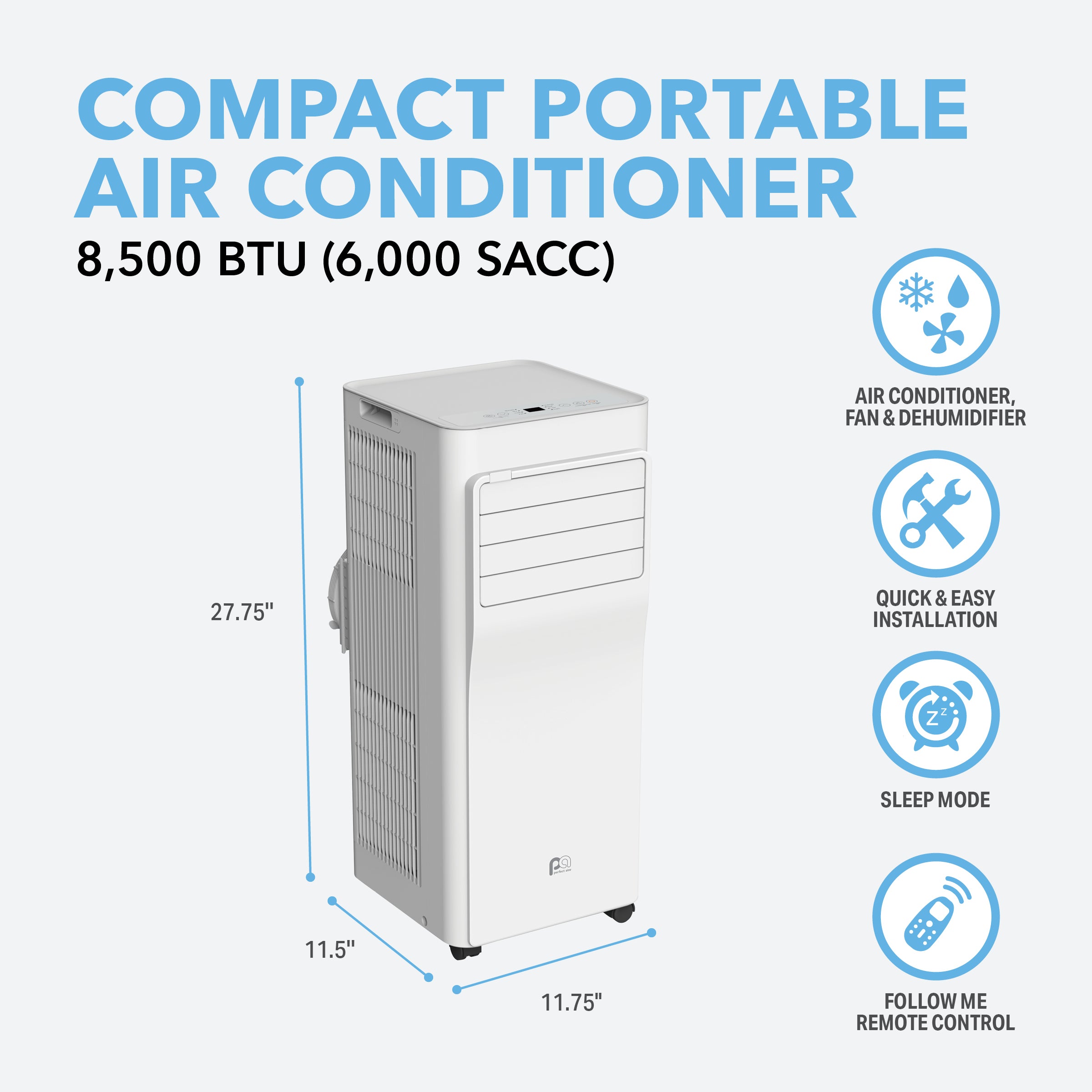 Perfect Aire 8.5K BTU Compact Portable Air Conditioner with Full-Function Remote Control