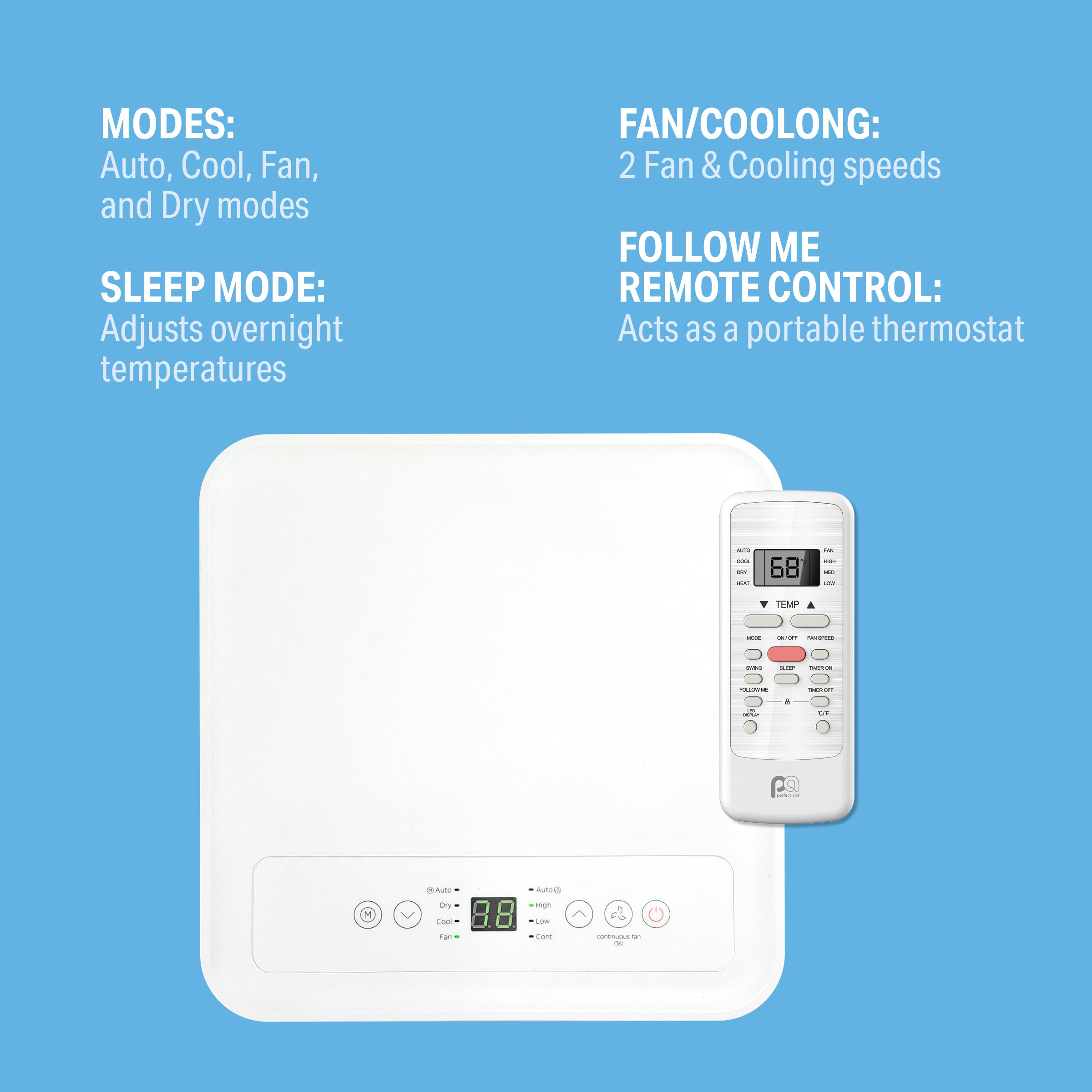 Perfect Aire 8.5K BTU Compact Portable Air Conditioner with Full-Function Remote Control