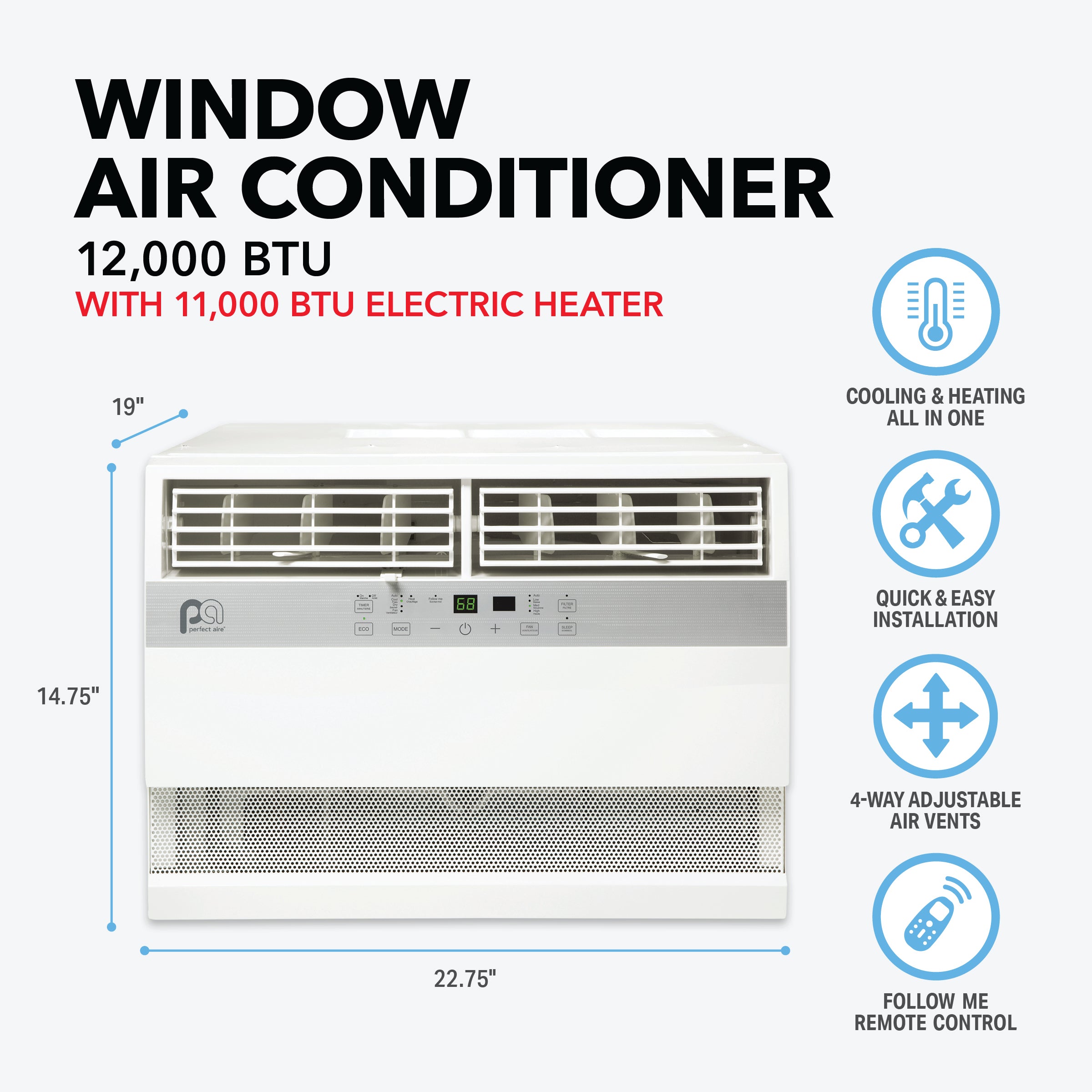 Perfect Aire 12K BTU Window Air Conditioner with Electric Heater