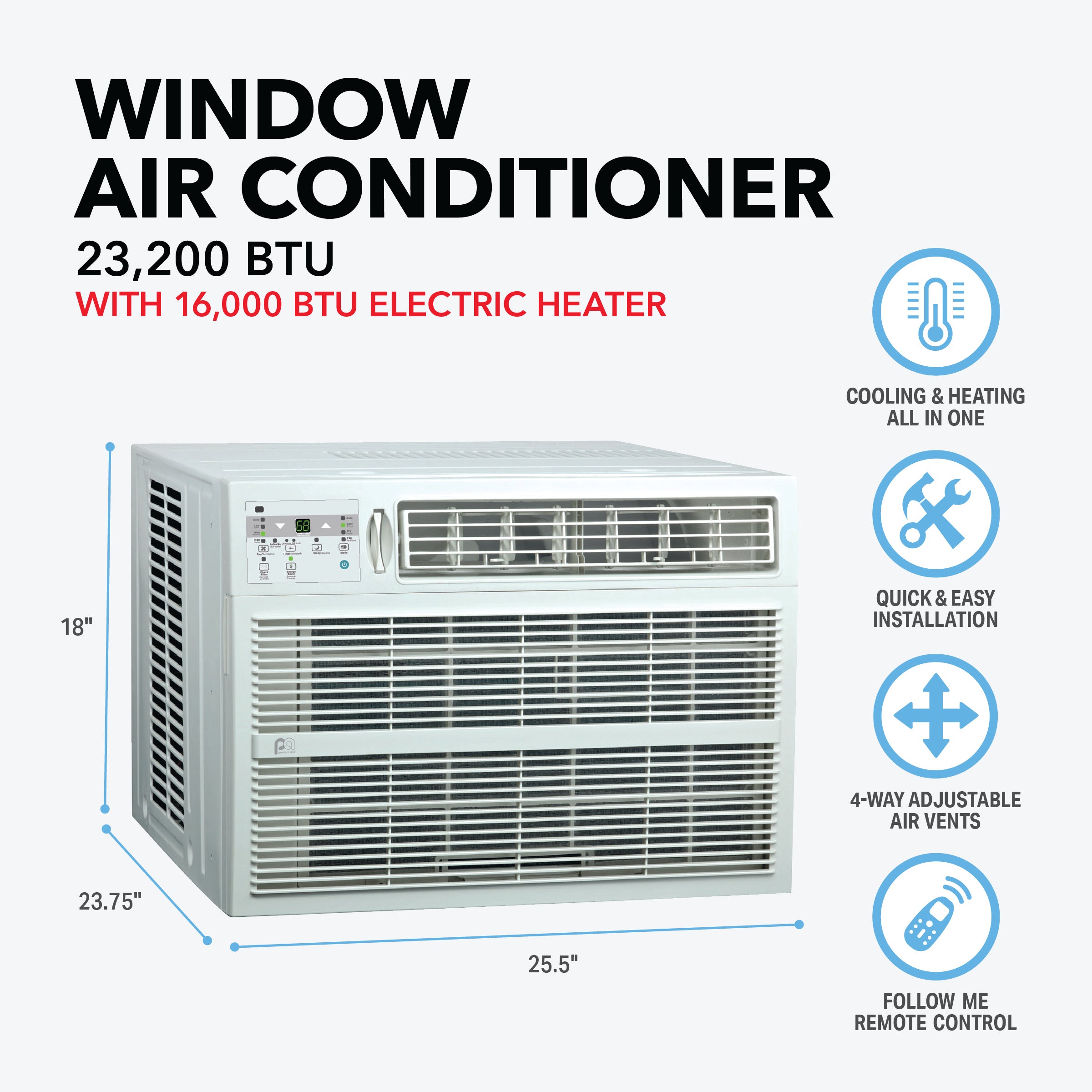 Perfect Aire 25K BTU Window Air Conditioner with Electric Heater