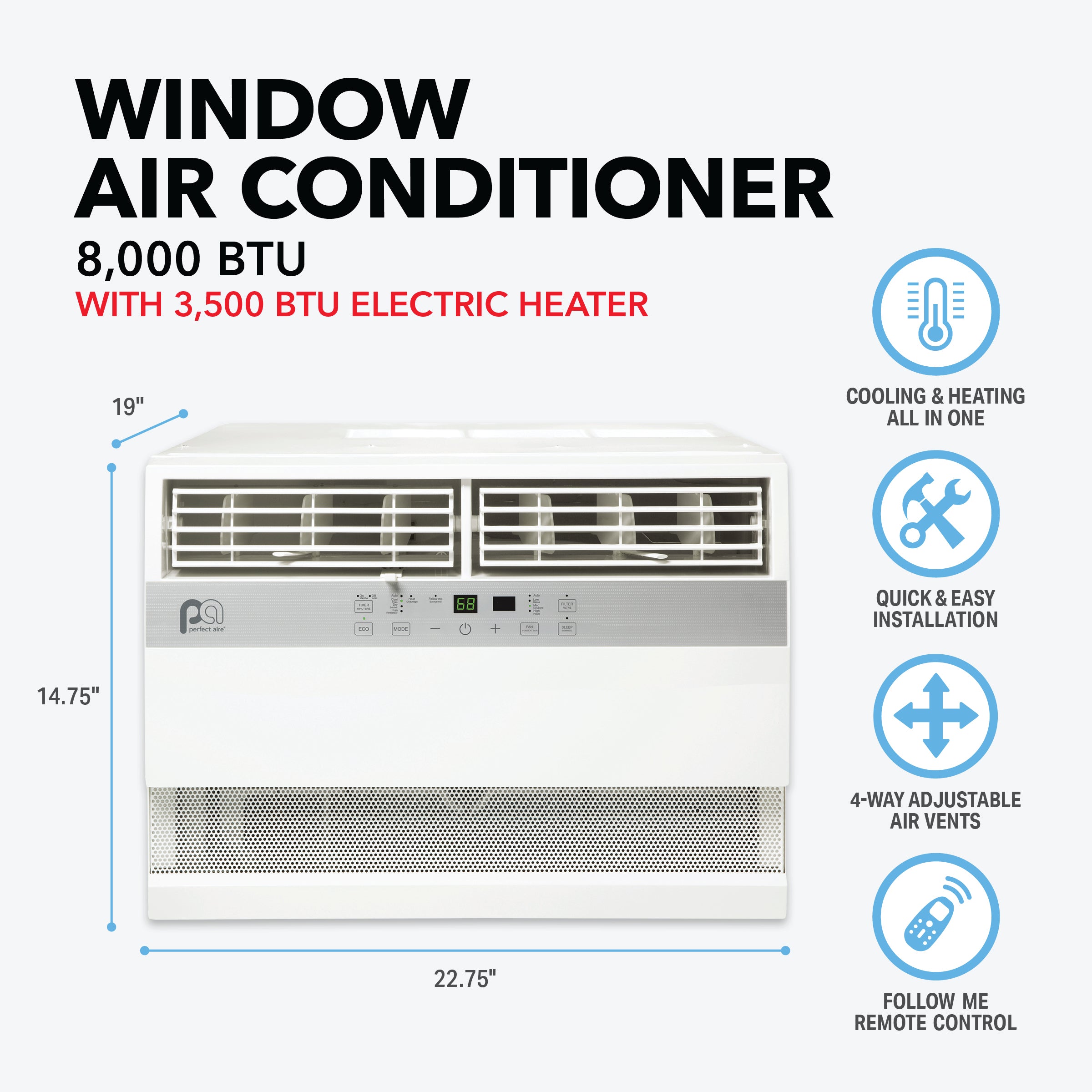 Perfect Aire 8K BTU Window Air Conditioner with Electric Heater